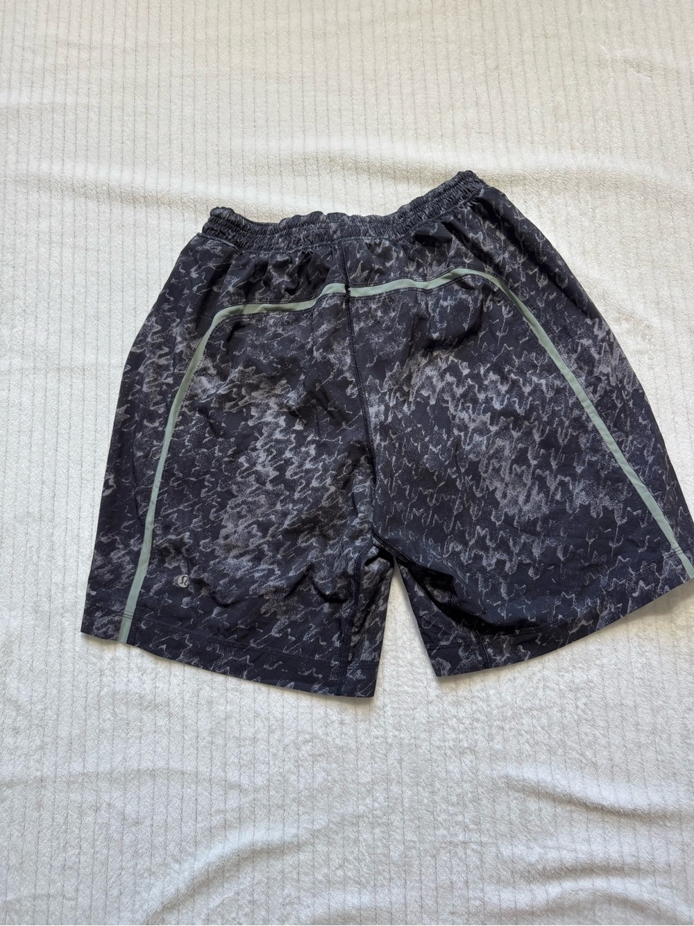 lululemon athletica Black Patterned Athletic Shorts with Light Gray Piping